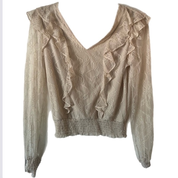 Express Tops - Express Cream Ruffled Lace Long Sleeve Blouse